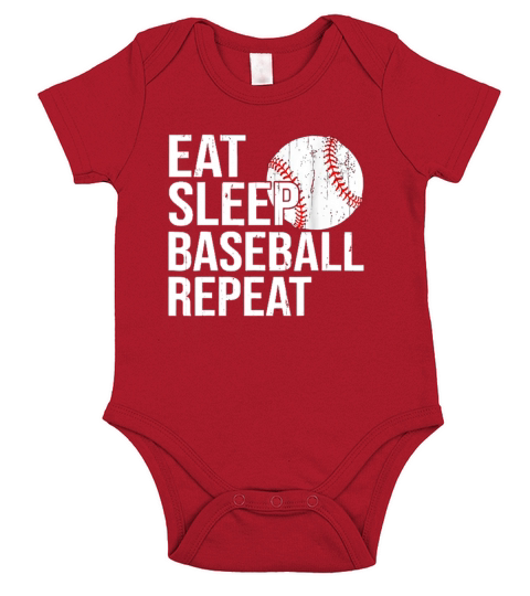 EAT SLEEP BASEBALL REPEAT Short Sleeve Baby One-Piece