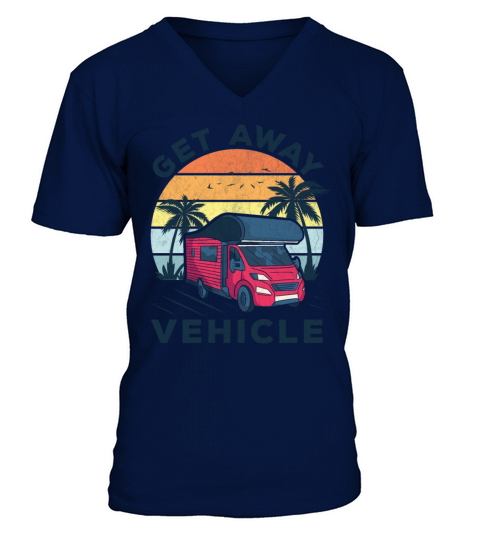 Get Away Vehicle Retro Sunset Palm Trees Camping V-Neck T-shirt