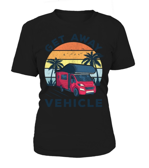 Get Away Vehicle Retro Sunset Palm Trees Camping Women's T-Shirt