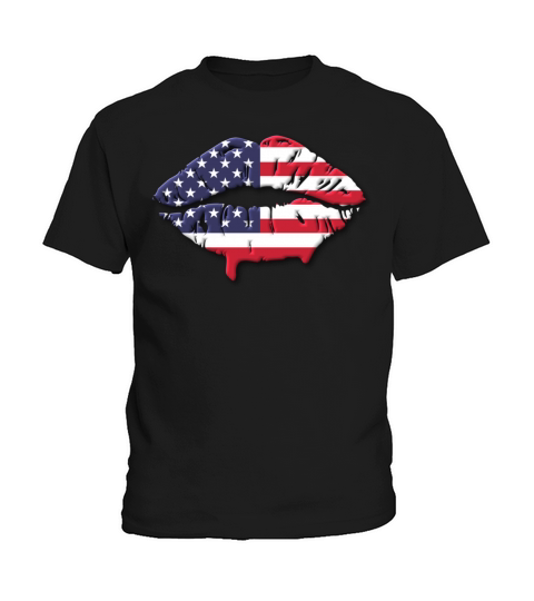 Vintage American Flag Lips 4th Of July Patriotic Kids T-Shirt