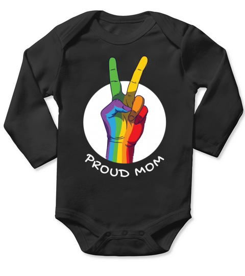Proud Mom Rainbow Flag Quote LGBT Long Sleeve Baby One-Piece