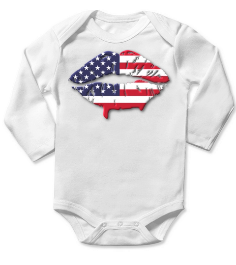 Vintage American Flag Lips 4th Of July Patriotic Long Sleeve Baby One-Piece