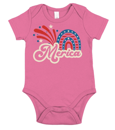 Vintage Merica 4th of July American Rainbow USA Short Sleeve Baby One-Piece