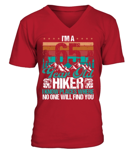 65 Birthday Hikers Vintage Mountains 65 Years Old V-Neck T-shirt