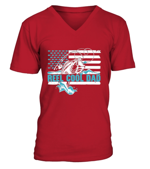 Reel Cool Dad Father day America Flag V-Neck T-shirt