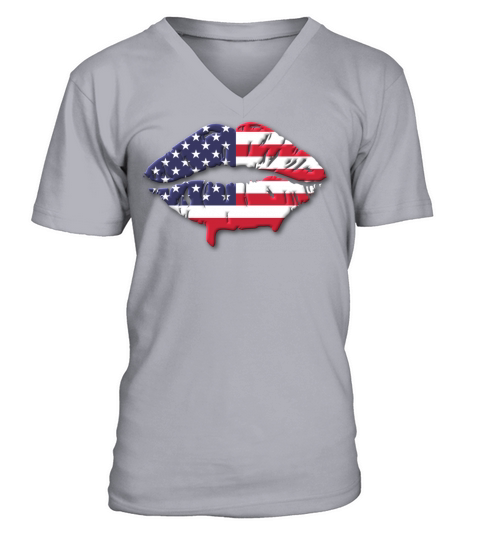 Vintage American Flag Lips 4th Of July Patriotic V-Neck T-shirt