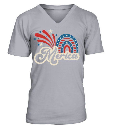 Vintage Merica 4th of July American Rainbow USA V-Neck T-shirt