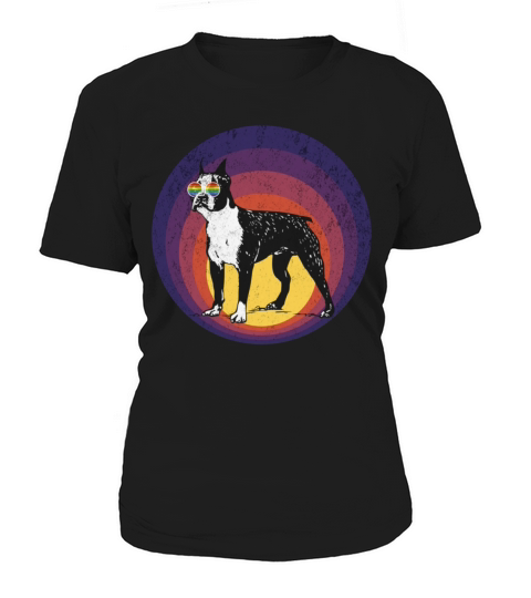 Vintage Boston Terrier Gay Pride Sunglasses LGBT Women's T-Shirt