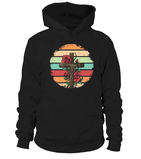 Retro Vintage Roses Cross Design Hoodie Unisex