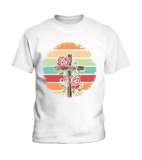 Retro Vintage Roses Cross Design Kids T-Shirt