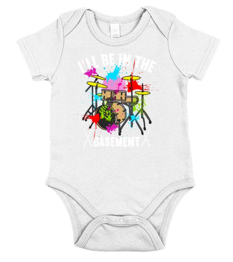 Ill Be In The Basement Musician Playing Drums Short Sleeve Baby One-Piece
