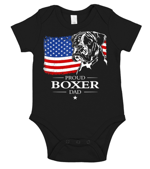 Mens Proud Boxer Dog Dad American Flag patriotic dog gift T-Shirt Short Sleeve Baby One-Piece