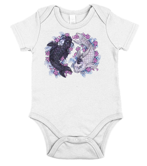 Yin Yang Koi Fish with sakura flowers Short Sleeve Baby One-Piece