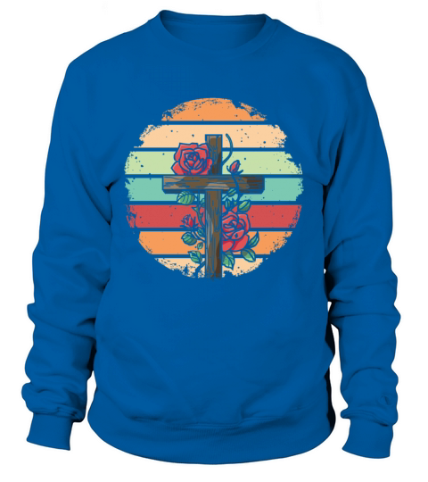 Retro Vintage Roses Cross Design Sweatshirt Unisex