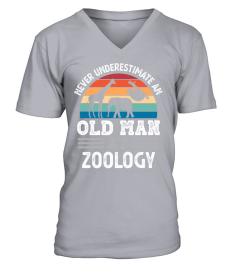 Old Man at Zoology Fathers Day Funny Gift V-Neck T-shirt