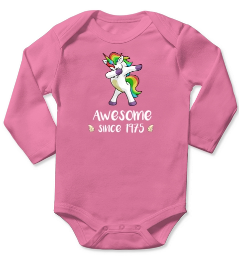 AWESOME SINCE 1975 TSHIRT CUTE UNICORN 43RD BIRTHDAY GIFT Long Sleeve Baby One-Piece