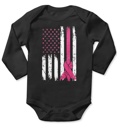 Breast Cancer Awareness - American Flag Distressed T Shirt Long Sleeve Baby One-Piece