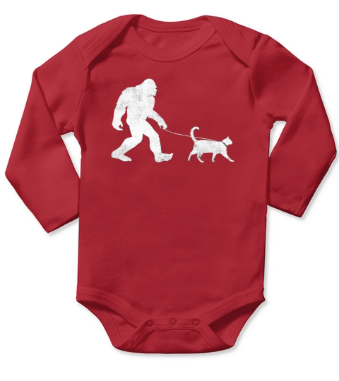 Funny Bigfoot Walking a Cat Long Sleeve Baby One-Piece