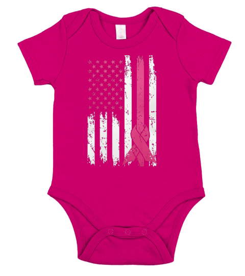 Breast Cancer Awareness - American Flag Distressed T Shirt Short Sleeve Baby One-Piece