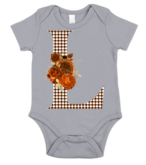 Harlequin Brown Floral Monogram Letter L Short Sleeve Baby One-Piece