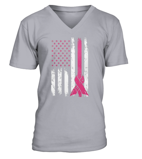 Breast Cancer Awareness - American Flag Distressed T Shirt V-Neck T-shirt