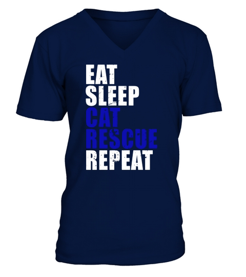 Eat Sleep Cat Rescue Repeat Funny Cute Cat Lover Parent Mom V-Neck T-shirt