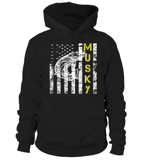 Patriotic Musky Fishing Shirt for Musky Fishermen Black Youth Hoodie Unisex