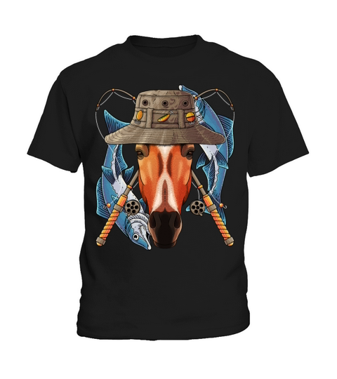 Fishing Horse Outdoor Fisherman Farm Animal Cute F Kids T-Shirt