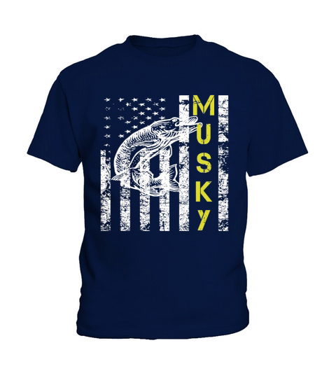 Patriotic Musky Fishing Shirt for Musky Fishermen Black Youth Kids T-Shirt