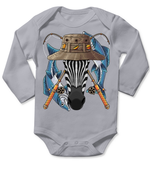 Fishing Zebra Outdoor Fisherman Animal Cute Fly Fi Long Sleeve Baby One-Piece