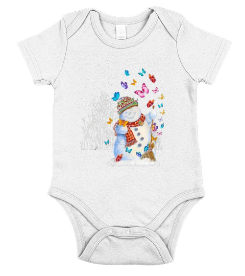Snowman Butterfly Christmas Short Sleeve Baby One-Piece