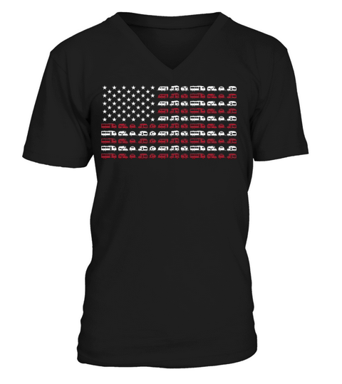 RV Camping July 4th American Flag Motorhomes V-Neck T-shirt