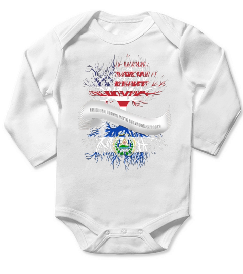 American Grown with Salvadoran Roots T-Shirt El Salvador Tee Long Sleeve Baby One-Piece
