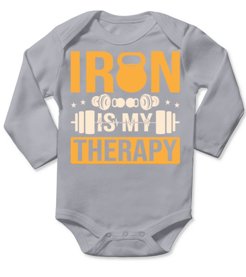 Iron Is My Therapy Funny Weightlifting Long Sleeve Baby One-Piece