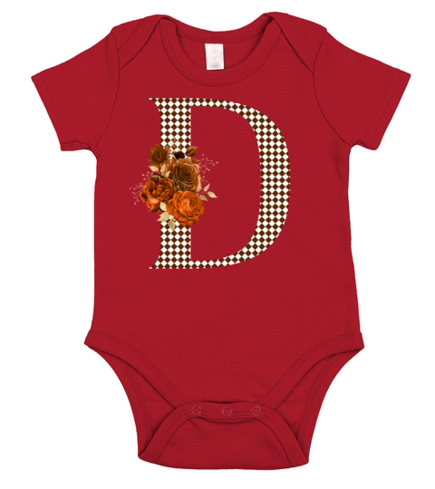 Harlequin Brown Floral Monogram Letter D Short Sleeve Baby One-Piece