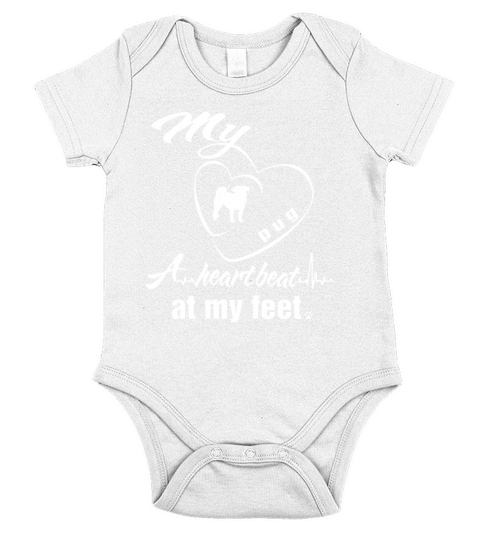 My pug a heartbeat at my feet  funny tshirt Short Sleeve Baby One-Piece