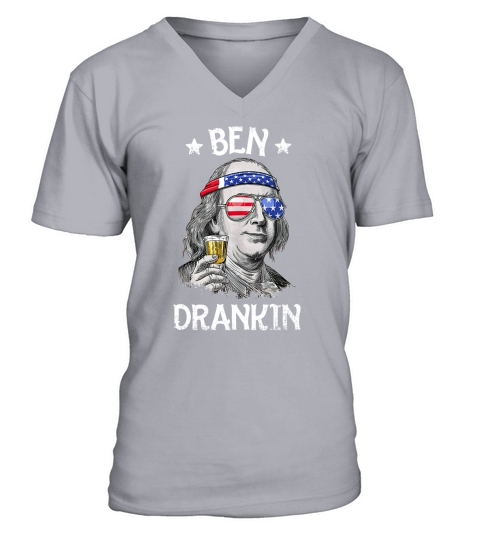 Ben Drankin Benjamin Franklin America Flag V-Neck T-shirt