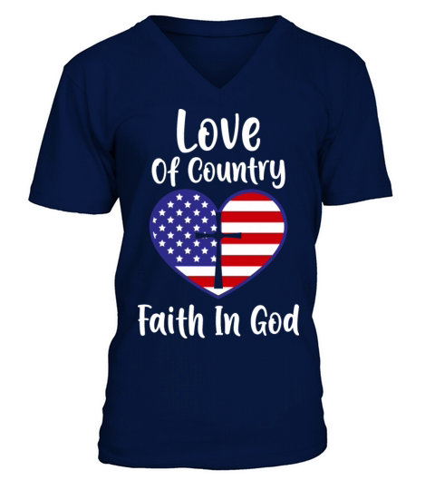 Patriotic Christian Faith In God Heart Cross V-Neck T-shirt