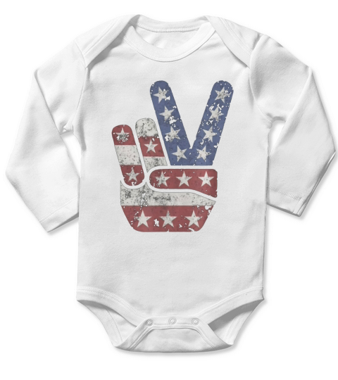 4Th Of July Peace Sign American Flag Hand Us Vintage shirt Long Sleeve Baby One-Piece