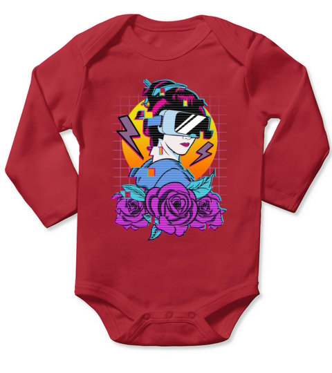 Kawaii Geisha Gamer Girl Vr Japanese Aesthetic Long Sleeve Baby One-Piece