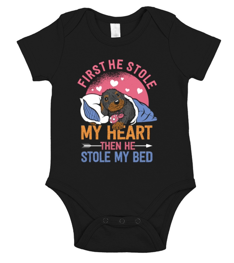 He Stole My Bed Funny Dachshund Wiener Dog Short Sleeve Baby One-Piece