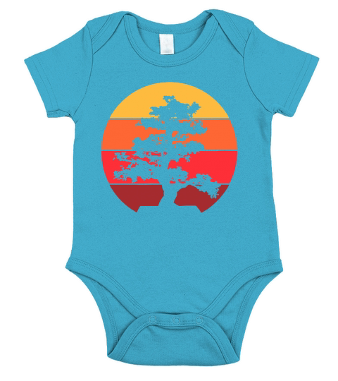 Pacific Ocean Beach Bonsai Tree Sun Retro Vintage Short Sleeve Baby One-Piece