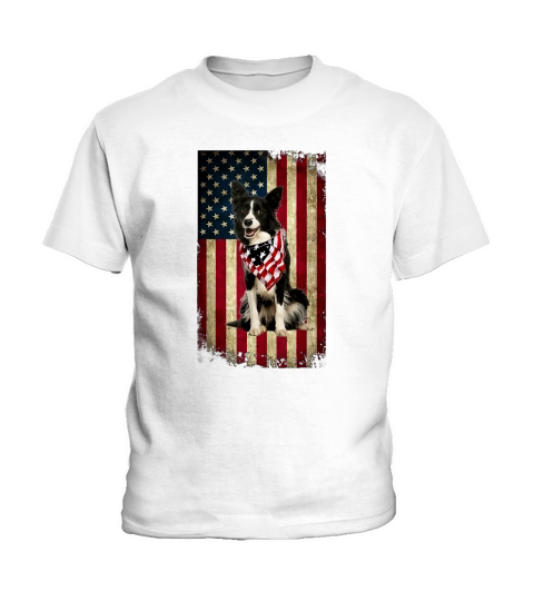 Border Collie America Flag 4th Of July Independence Day Kids T-Shirt