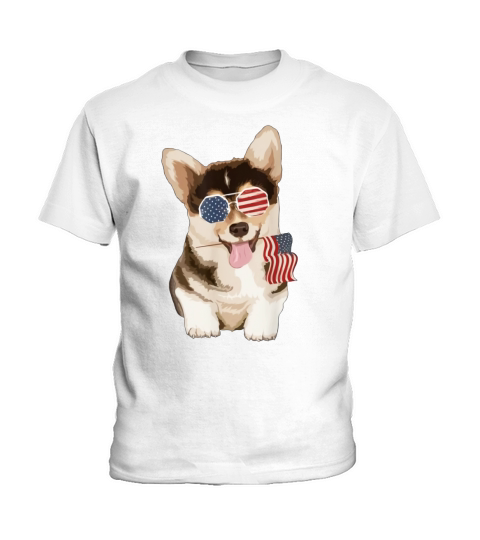 Pembroke Welsh Corgi Dog American Flag Sunglasses shirt Kids T-Shirt