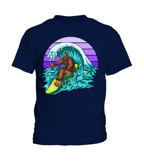 Surf Womens Funny Bigfoot Surfing Purple Retro Kids T-Shirt