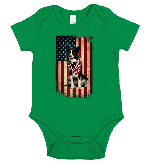 Border Collie America Flag 4th Of July Independence Day Short Sleeve Baby One-Piece