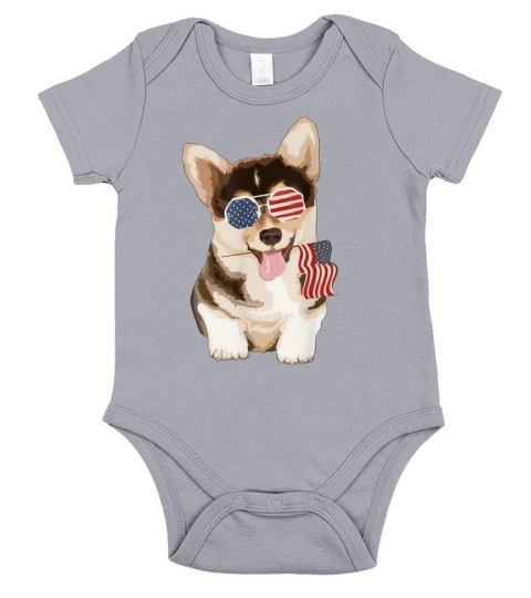 Pembroke Welsh Corgi Dog American Flag Sunglasses shirt Short Sleeve Baby One-Piece