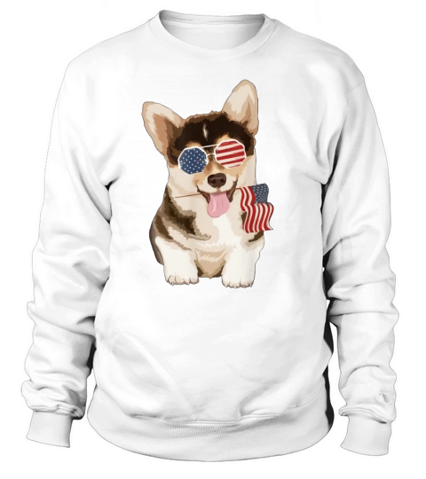 Pembroke Welsh Corgi Dog American Flag Sunglasses shirt Sweatshirt Unisex