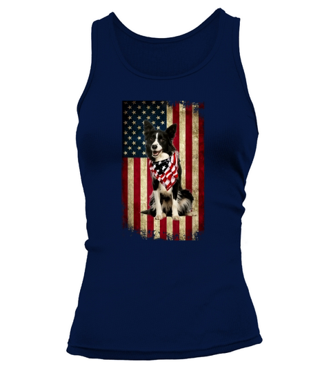 Border Collie America Flag 4th Of July Independence Day Tank top Woman