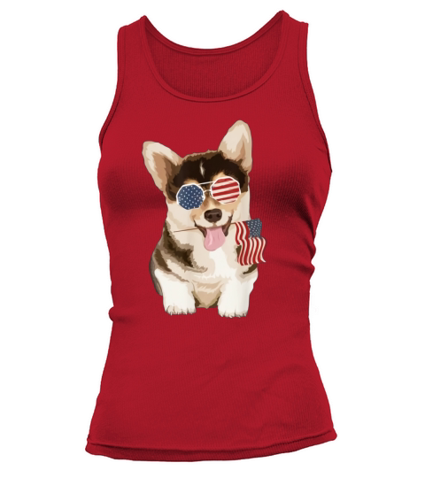 Pembroke Welsh Corgi Dog American Flag Sunglasses shirt Tank top Woman